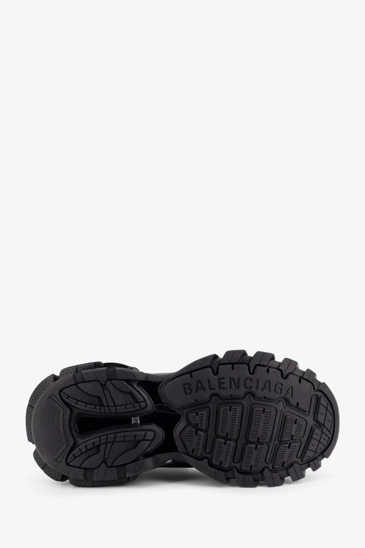 Balenciaga men’s track nylon and mesh sneakers black with black rubber sole textured tread and embossed logo