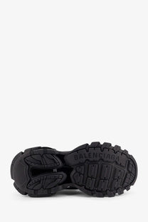 Balenciaga men’s track nylon and mesh sneakers black with black rubber sole textured tread and embossed logo