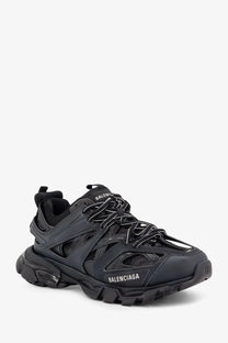 Balenciaga men’s black track sneaker with chunky textured sole and mesh and leather upper