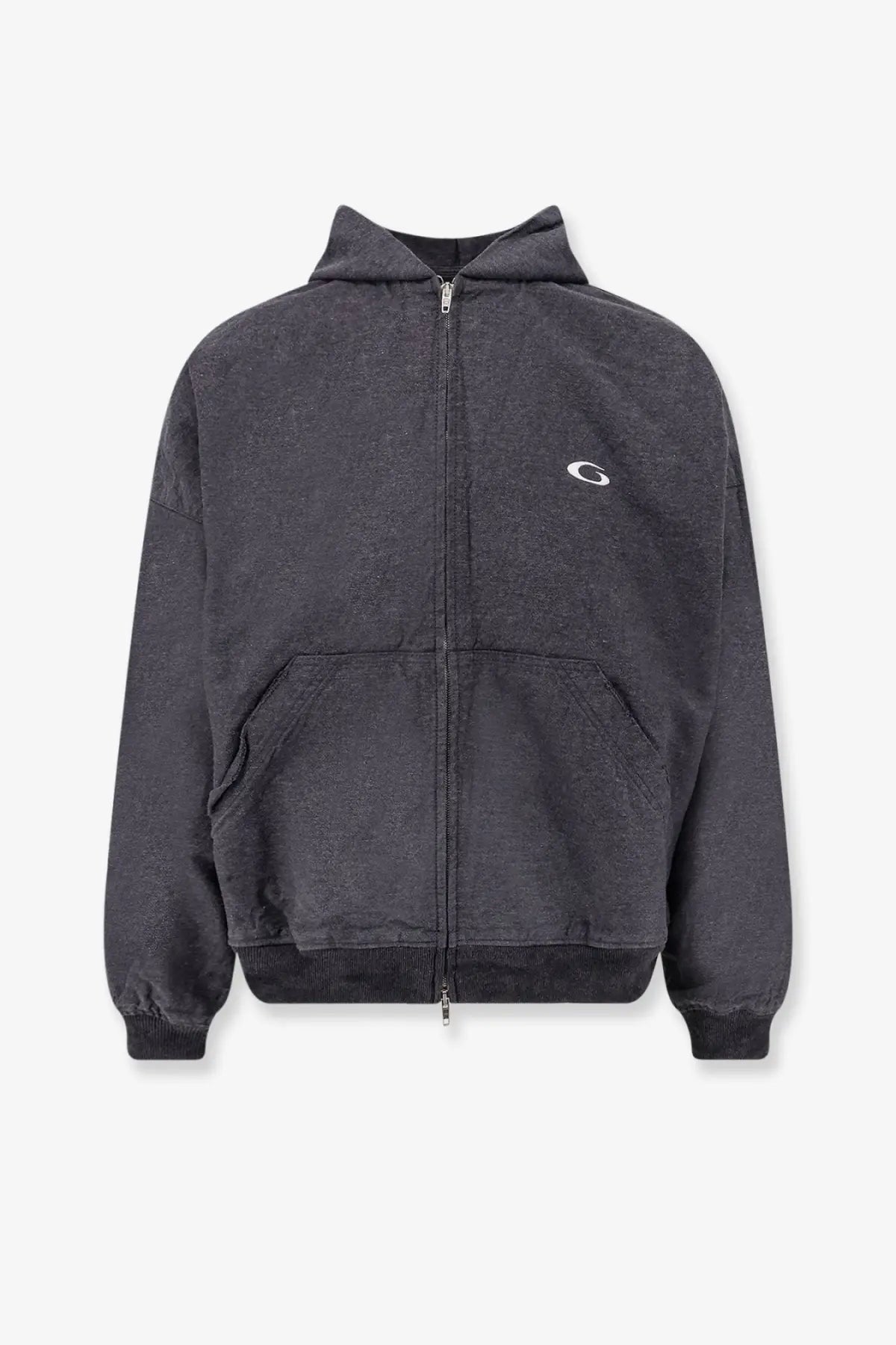 Balenciaga men’s tromphe loeil cotton sweatshirt in dark gray with subtle white logo and ribbed cuffs