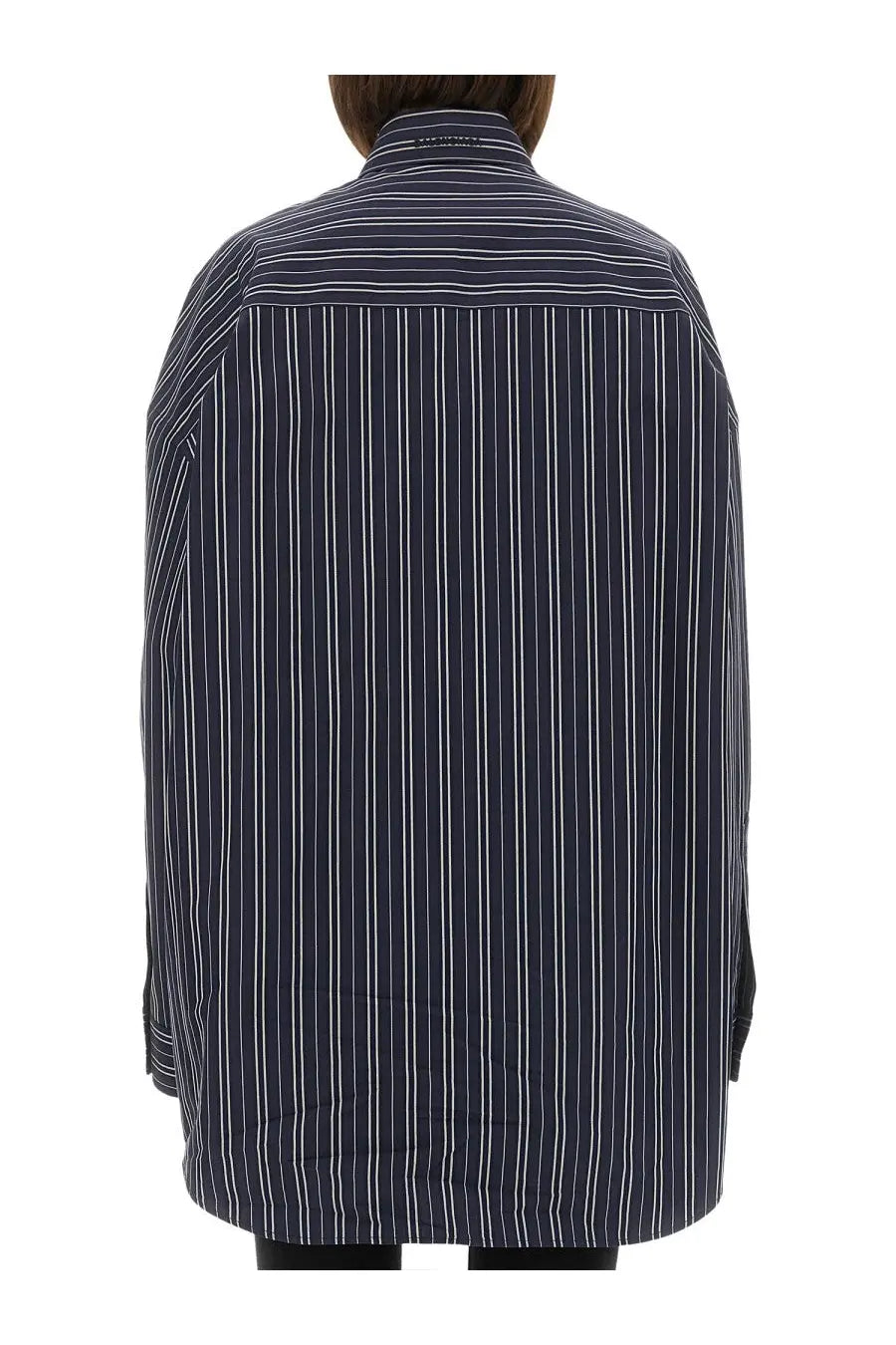 Balenciaga unisex oversize shirt in navy blue and white vertical stripes made from lightweight cotton fabric