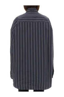Balenciaga unisex oversize shirt in navy blue and white vertical stripes made from lightweight cotton fabric