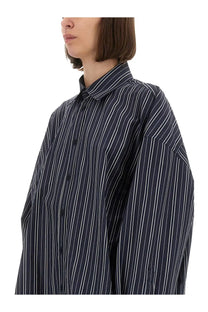 Balenciaga unisex oversize shirt in navy blue and white vertical stripes with a relaxed button-up design