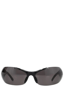 Balenciaga women’s afterhour oval sunglasses black with black frames and dark gray slightly reflective lenses