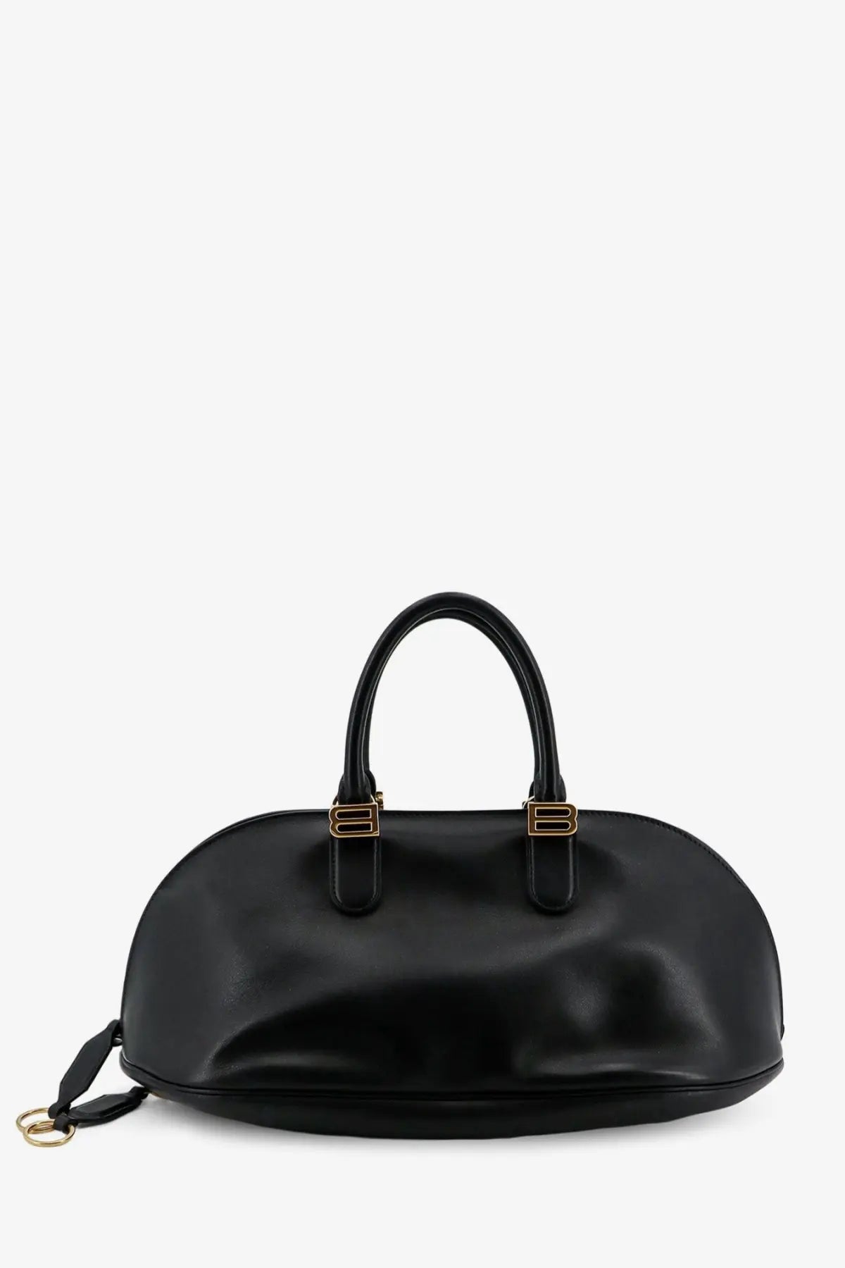 Balenciaga women’s bolero bowling medium leather bag black with glossy leather and gold-tone b logo hardware on handles