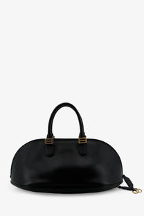 Balenciaga women’s bolero bowling medium black leather handbag with gold-tone hardware and curved top handle