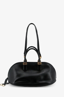 Balenciaga women’s bolero bowling medium black leather handbag with gold-tone hardware and dual top handles