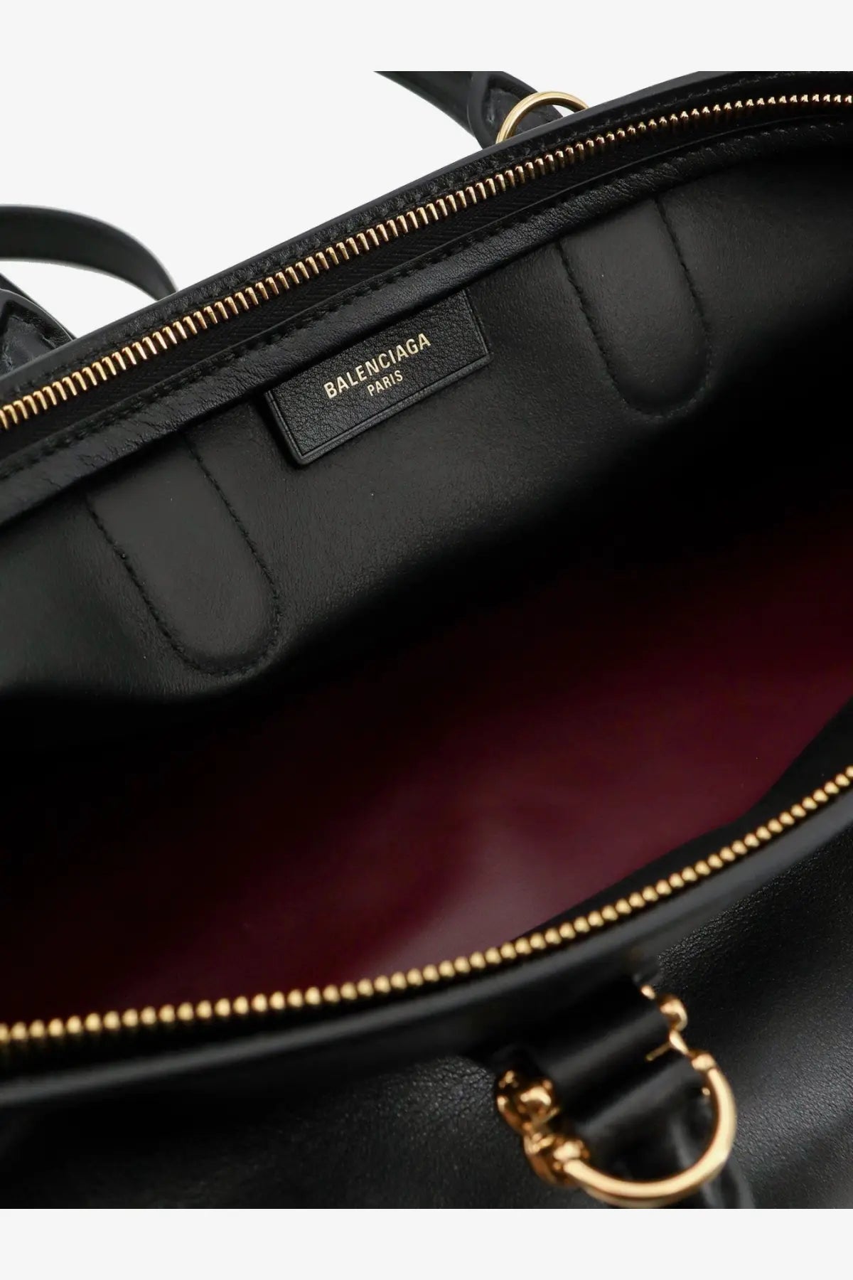 Balenciaga women’s bolero bowling medium leather bag black with gold-tone zippers and hardware in black leather