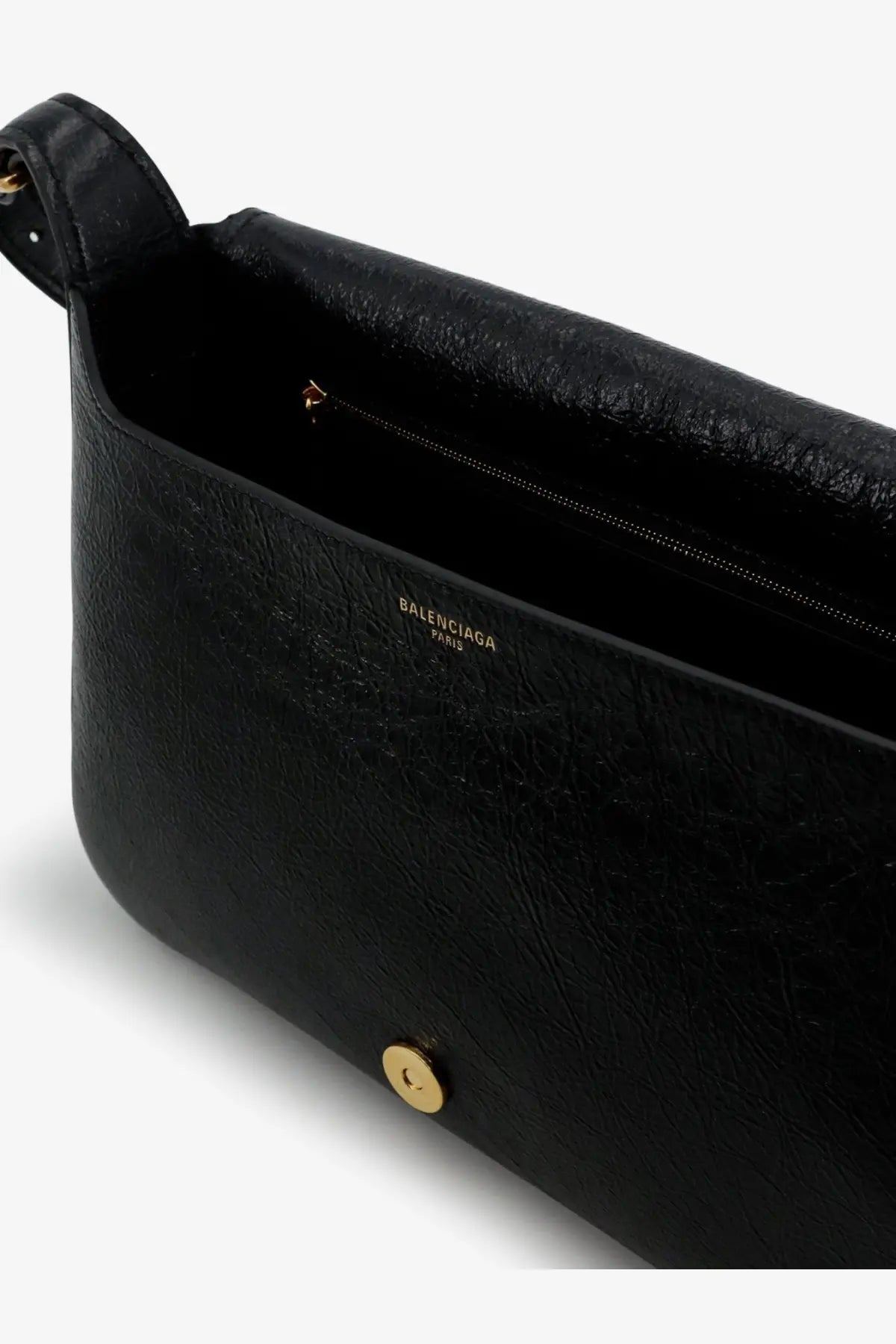 Balenciaga womens clicca arena leather medium shoulder bag black with textured leather and gold tone hardware