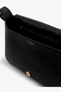 Balenciaga womens clicca arena leather medium shoulder bag black with textured leather and gold tone hardware