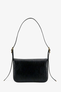Balenciaga womens clicca arena black leather shoulder bag with slender curved strap and gold tone hardware accents