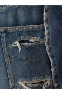 Balenciaga women’s blue cotton bermuda shorts with distressed frayed ripped details and visible stitching