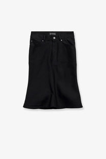 Black Balenciaga women’s cotton midi skirt featuring smooth structured fabric and classic five-pocket styling