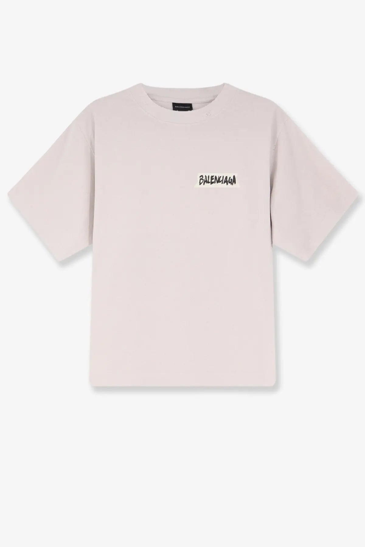 Balenciaga women’s cotton t-shirt in pale pink with a minimalist black logo on the chest