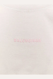 Balenciaga women’s cotton shirt white featuring a soft off-white fabric with subtle pink embroidered logo on the chest