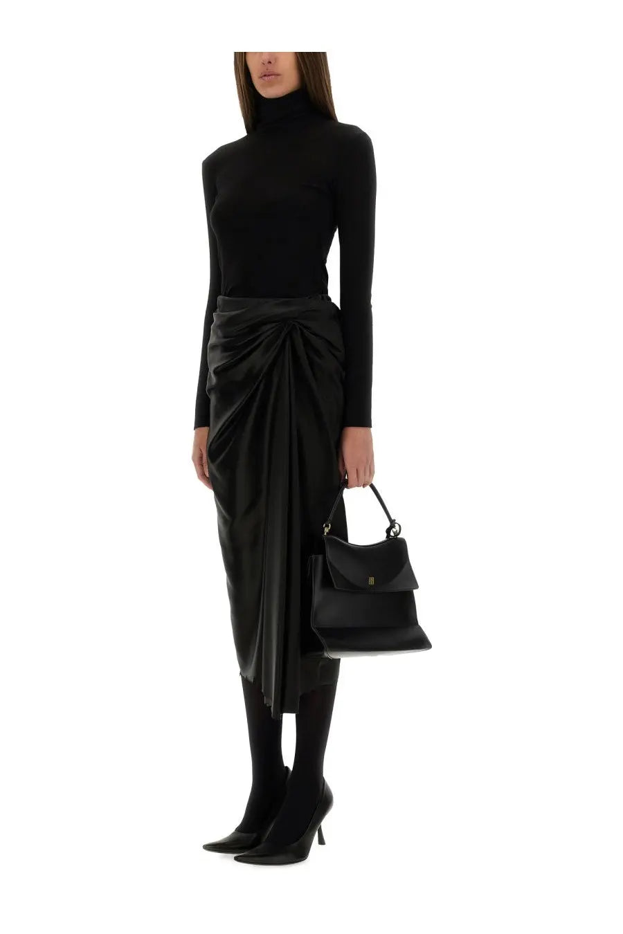 Black leather handbag by balenciaga with top handle and structured flap design for women