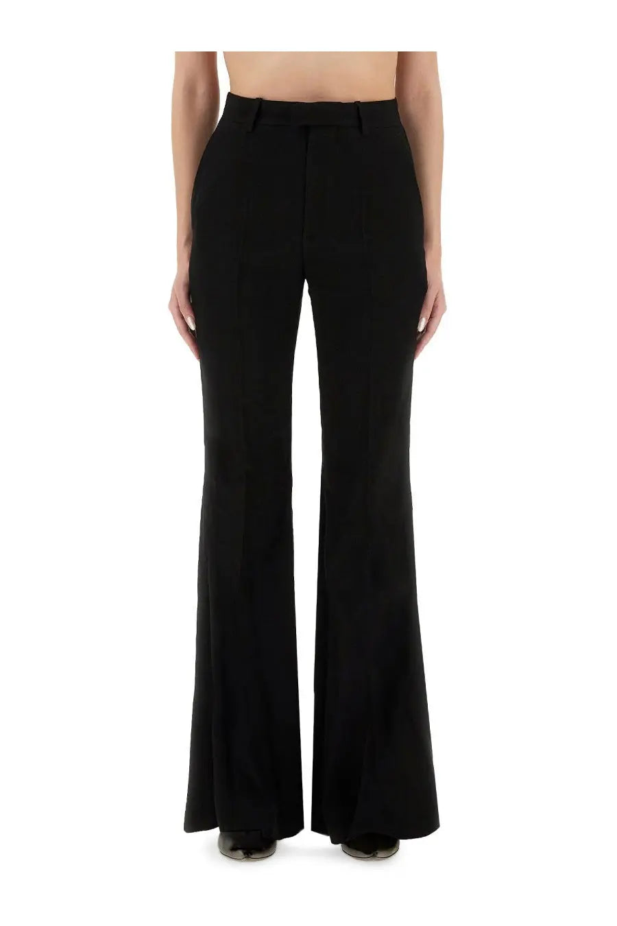 Balenciaga women’s black high-waisted flared pants with a sleek tailored fit perfect for stylish occasions