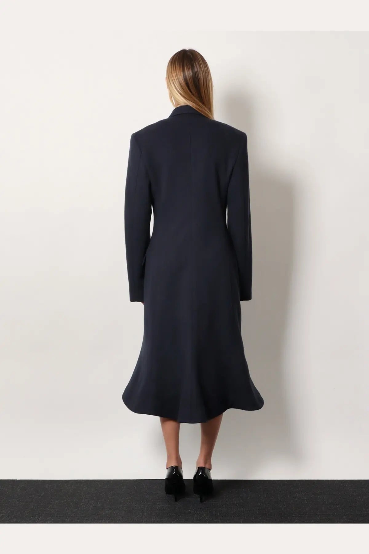 Balenciaga Women's Godet Midi Double Breasted Wool Coat Blue, view 3