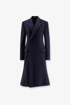 Balenciaga Women's Godet Midi Double Breasted Wool Coat Blue
