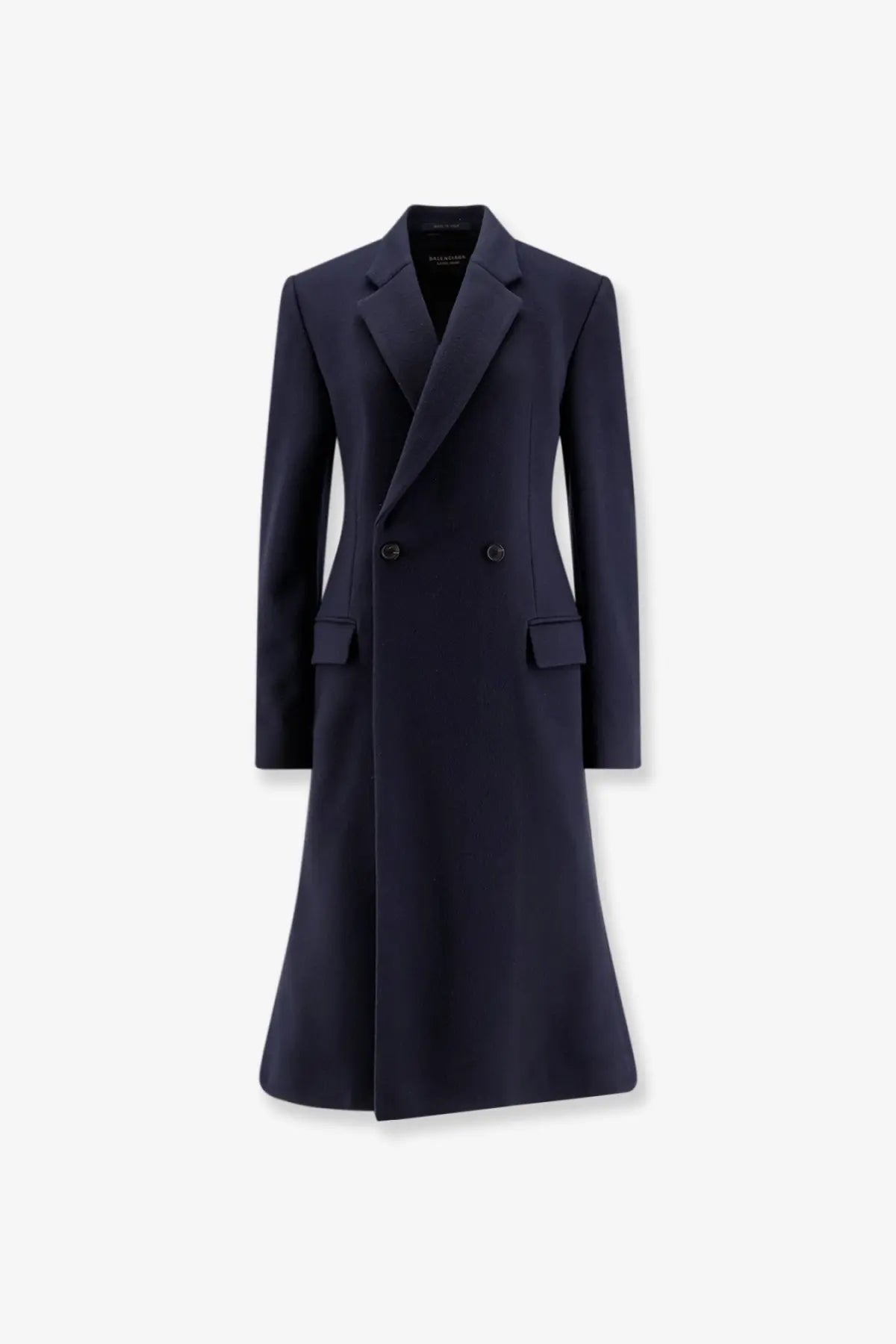 Balenciaga Women's Godet Midi Double Breasted Wool Coat Blue