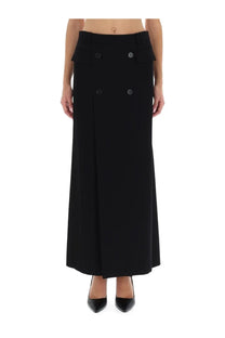 Balenciaga women’s black double-breasted maxi skirt with tailored design and matching buttons front view