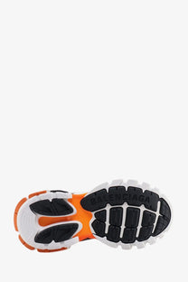 Balenciaga women’s mesh and nylon track sneakers in white featuring orange and black chunky sole with white accents