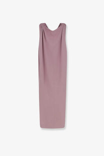 Balenciaga women’s midi sack dress in grey silk and wool with a sleek sleeveless mauve draped neckline design