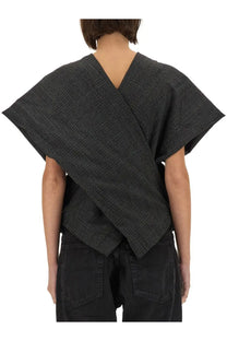 Balenciaga women’s panta top tailoring black dark gray textured fabric with asymmetrical design and wide draped sleeves