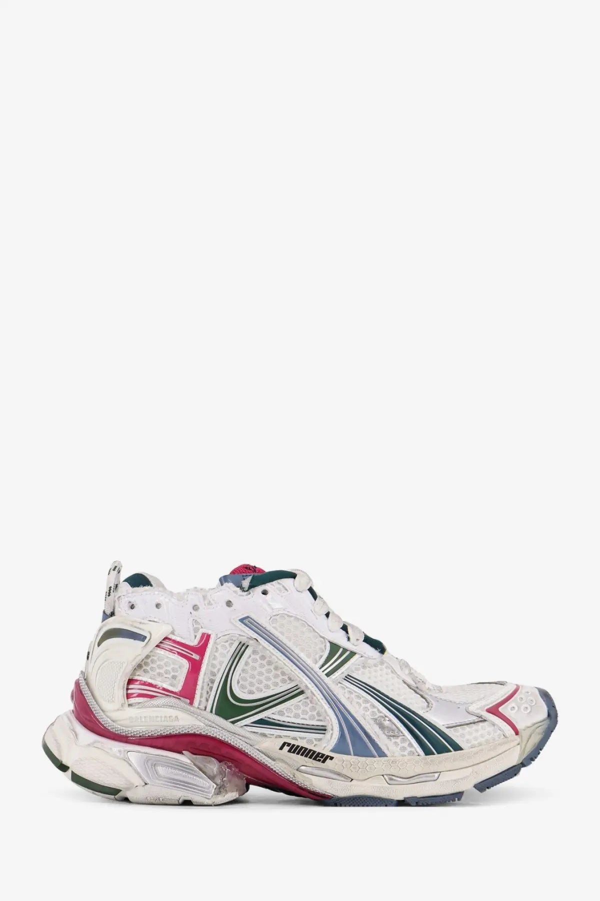 Balenciaga women’s runner low top mesh sneakers in white and pink with synthetic overlays and chunky midsole