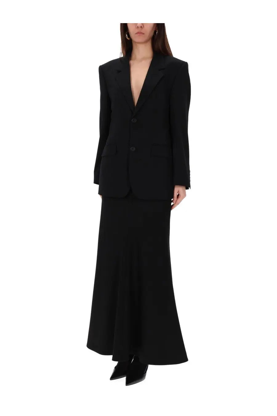 Balenciaga women’s sartorial black tailored blazer with structured shoulders and deep v-neckline