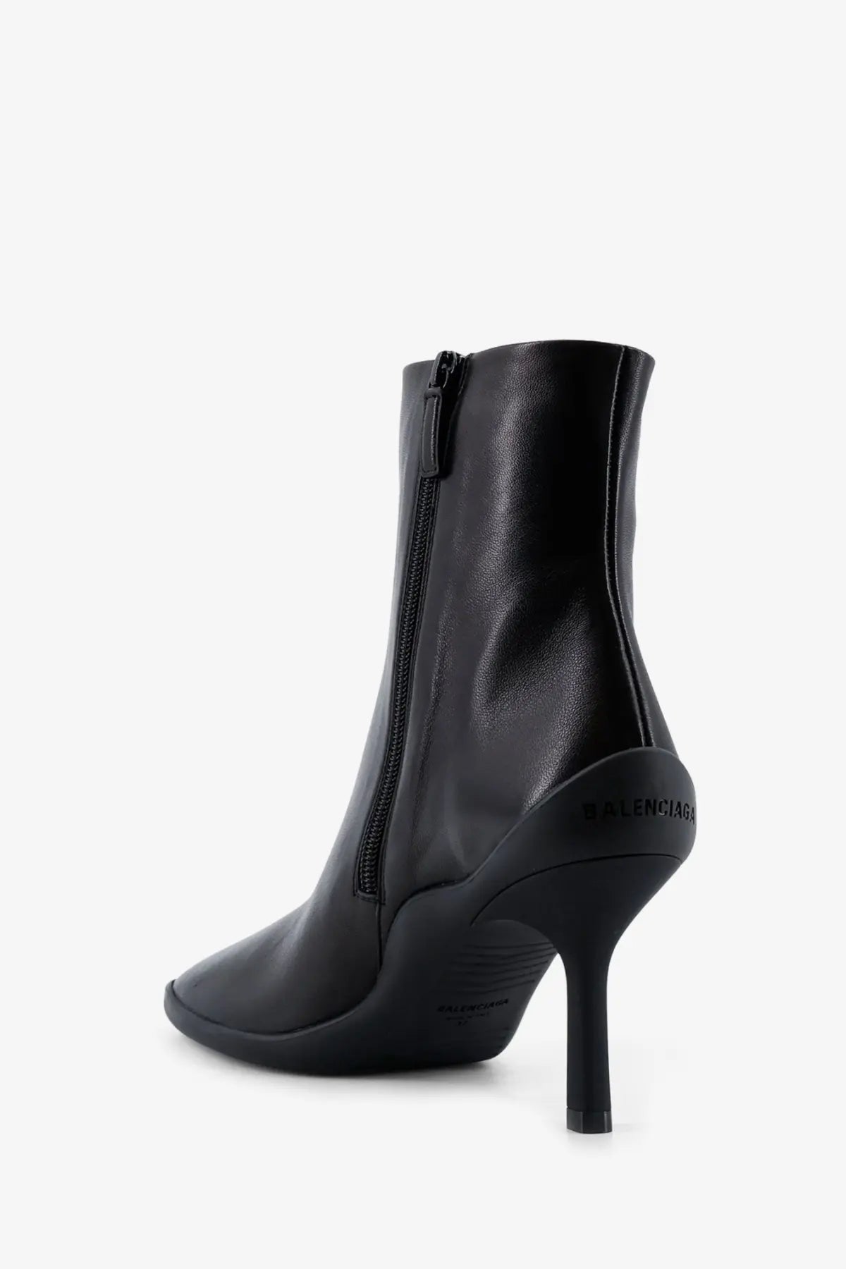 Balenciaga women’s shibuya black leather ankle boot with sleek modern design and high stiletto heel