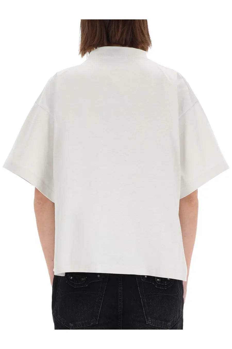 Balenciaga women’s white oversized short-sleeved shirt with relaxed fit and clean collar in lightweight fabric