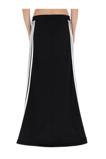 Balenciaga women’s black athletic maxi skirt with two white side stripes designed for sportswear use