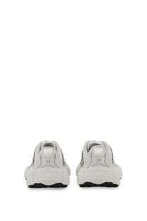 Balenciaga women’s sneaker monday white with white leather, black rubber soles, and gray stitching details visible from the back
