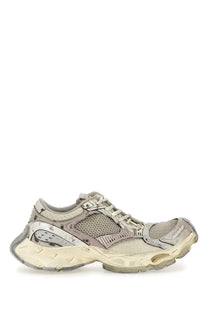 Balenciaga women’s stapler sneaker beige with beige and gray mesh upper and chunky translucent sole