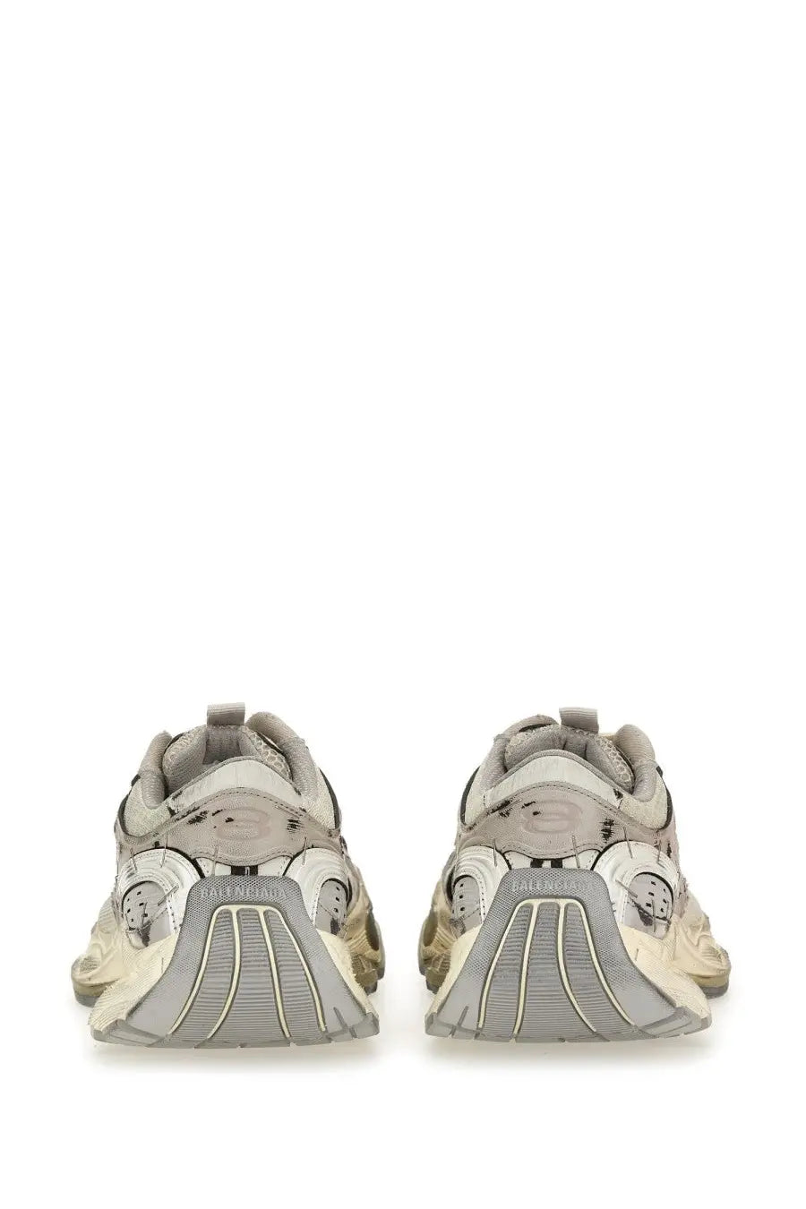 Balenciaga women’s stapler sneaker beige featuring off-white and gray triple s chunky design with metallic accents