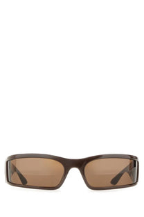 Balenciaga women’s sunset rectangle sunglasses in dark brown with glossy plastic frame and tinted lenses