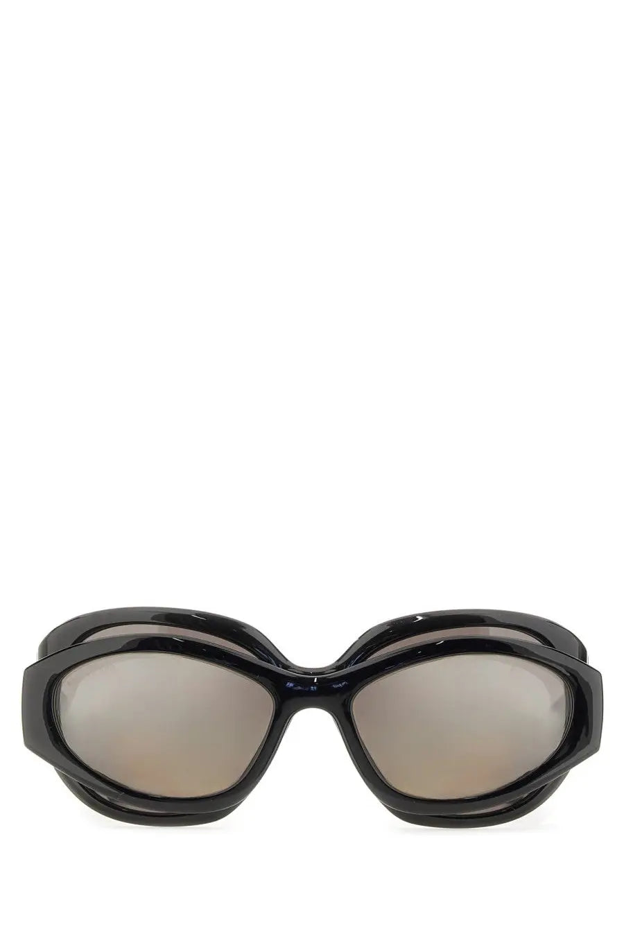 Balenciaga women’s superbusy round sunglasses in black acetate with mirrored lenses and bold geometric frames