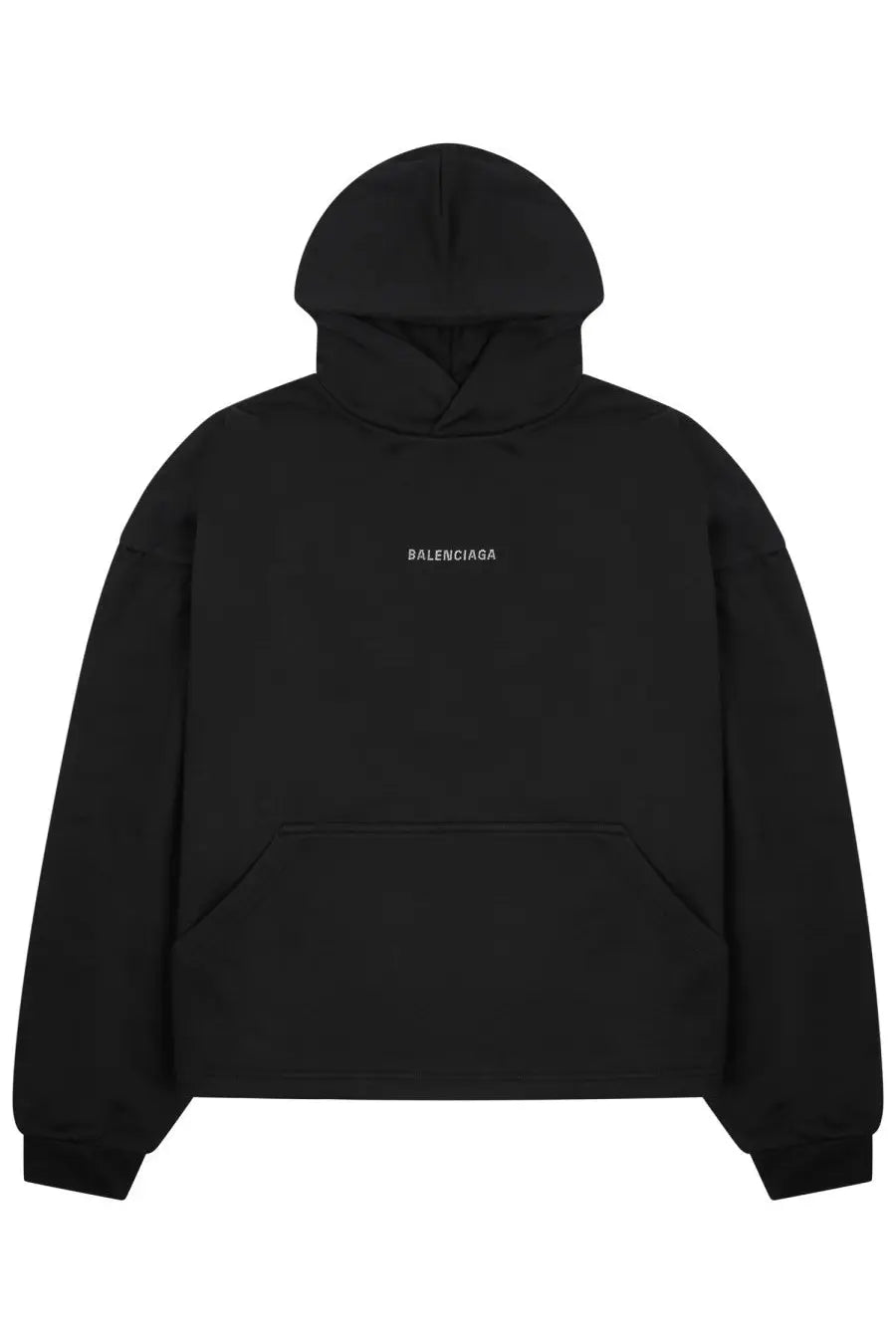 Balenciaga women’s black hoodie with minimalist white logo embroidery on chest in soft cotton material