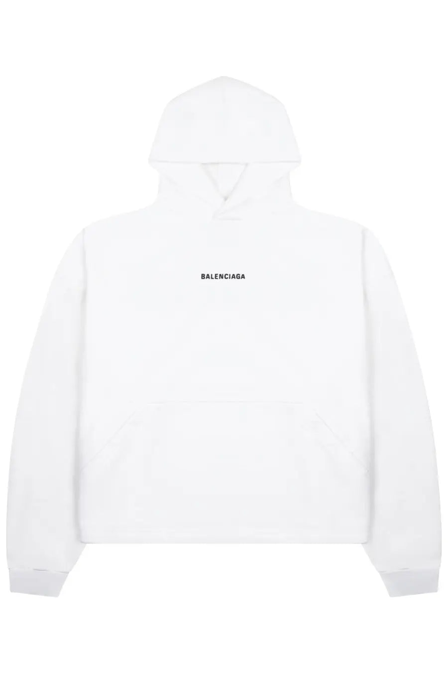 Balenciaga women’s white hoodie with minimalist black logo across the chest in soft cotton material