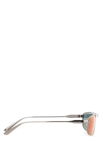 Balenciaga women’s tag rectangle sunglasses with silver frame and gradient orange green mirrored lenses gray