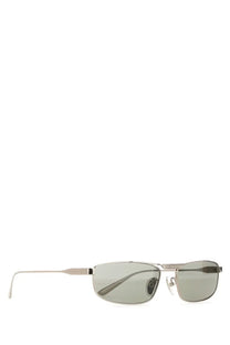 Balenciaga women’s tag rectangle sunglasses with silver frame and gray gradient lenses in a sleek modern design