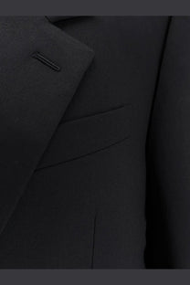 Black wool blazer with subtle textured weave and structured lapel from balenciaga women’s tailored standard blazer white collection