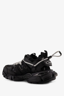 Balenciaga women’s track mesh sneakers in black featuring chunky design silver mesh laces and textured rubber sole