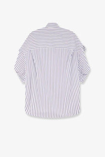 Balenciaga women’s white cotton shirt with thin black vertical stripes and a relaxed oversized fit