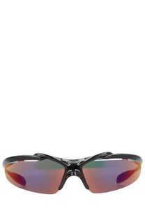 Balenciaga women’s turbo fram black sports sunglasses with reflective multicolor gradient lenses shifting red to purple