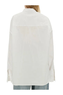 Balenciaga women’s white oversized button-up wrap shirt with relaxed fit and long sleeves in cotton fabric