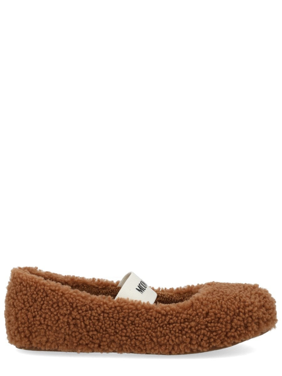 Moon Boot Women's Shearling Ballet Flats Brown