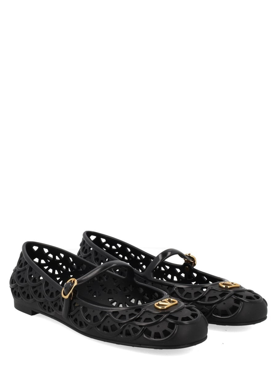 Valentino Women's Ondette Ballet Flats with Motif Scallops Black, view 2