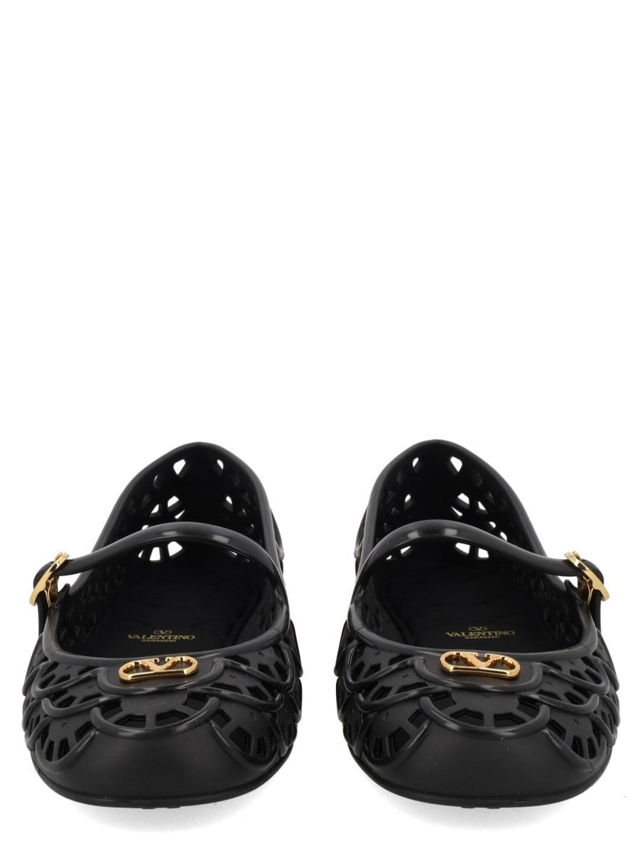 Valentino Women's Ondette Ballet Flats with Motif Scallops Black, view 3